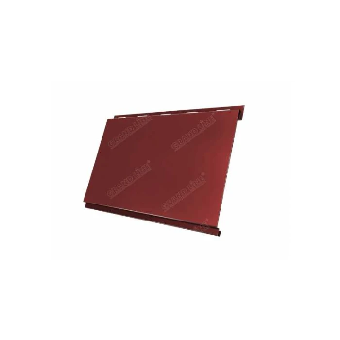 Металлический сайдинг Grand Line Вертикаль 0.5 мм classic Satin с пленкой RAL 3009 оксидно-красный