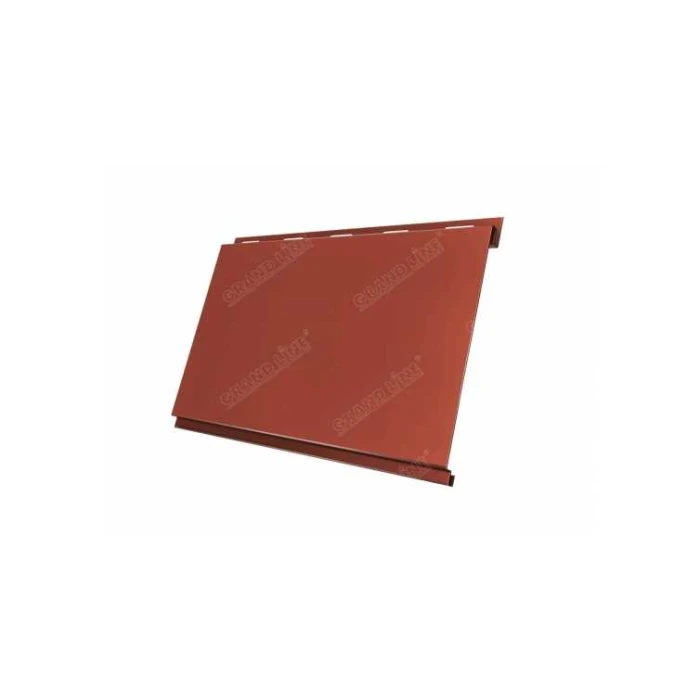 Металлический сайдинг Grand Line Вертикаль 0.5 мм classic Satin с пленкой RAL 8004 терракота