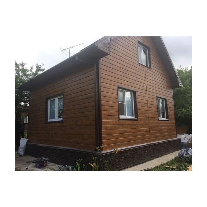 Металлический сайдинг Grand Line ЭкоБрус 0.45 мм 3D Print Elite Choco Wood